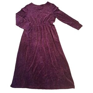 Vermont Country Store Velour Dress Burgundy Midi Long Sleeve Velvet Modest Large